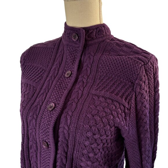 NWT L.L. Bean Cable Knit Cardigan Sweater S small Fisherman violet purple 290399 - Picture 5 of 9